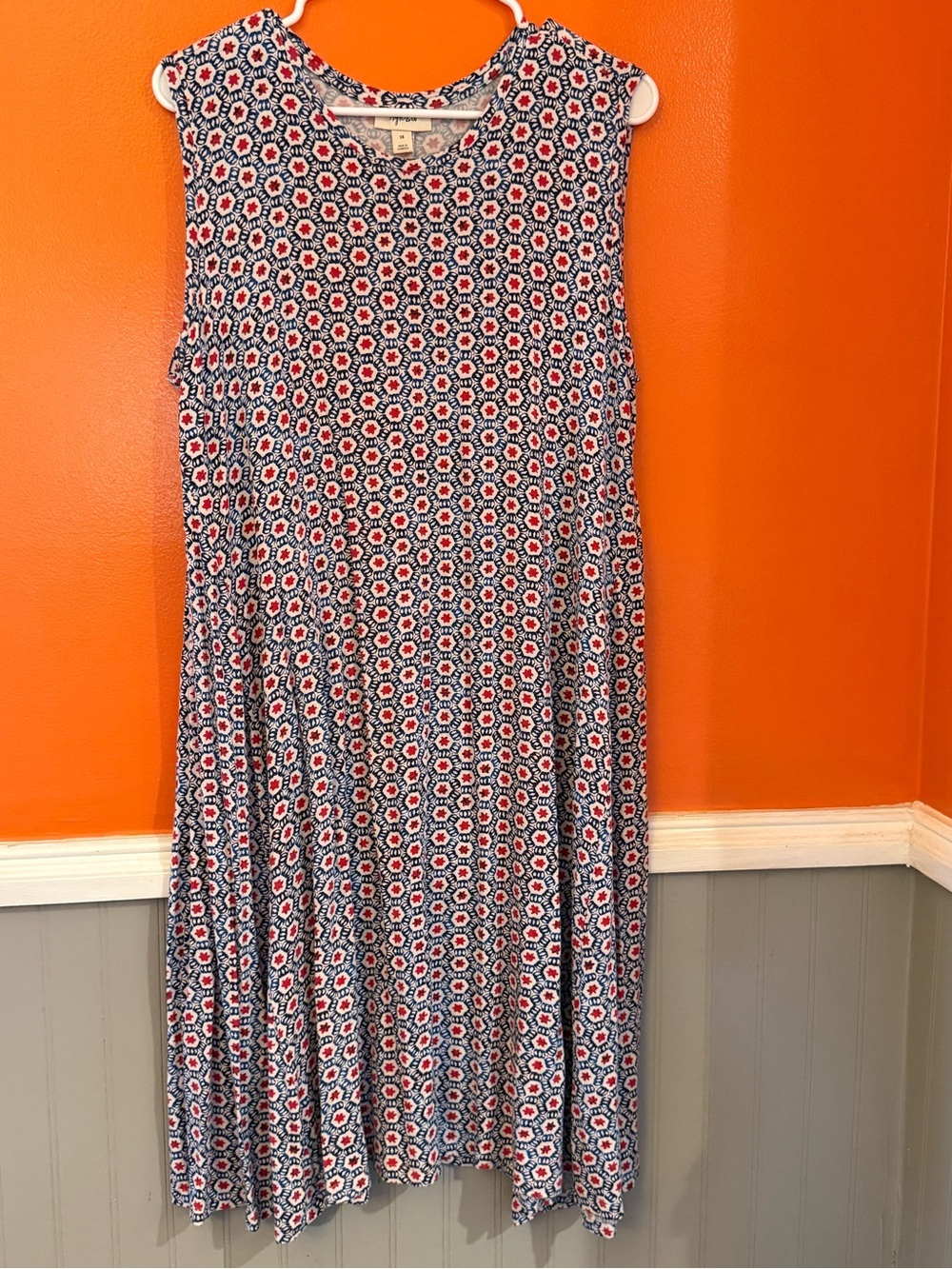 Style & Co. Navy, Red & White Printed Sleeveless Shift Dress